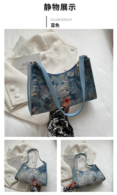 Women's Underarm Bags Autumn 2022 Trendy New Oil Painting Shoulder Bag Cute Simple Handbags And Purses Female Travel Small Totes