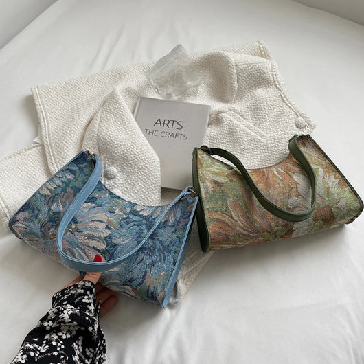 Women's Underarm Bags Autumn 2022 Trendy New Oil Painting Shoulder Bag Cute Simple Handbags And Purses Female Travel Small Totes