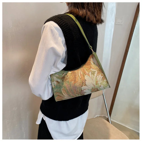 Women's Underarm Bags Autumn 2022 Trendy New Oil Painting Shoulder Bag Cute Simple Handbags And Purses Female Travel Small Totes