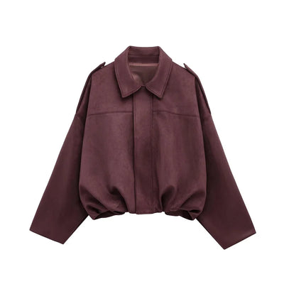 MUJER Faux Suede Bomber Jackets for Women Zip Oversized Jacket Woman Outerwears Padded Varsity Jackets Streetwear Women's Coats
