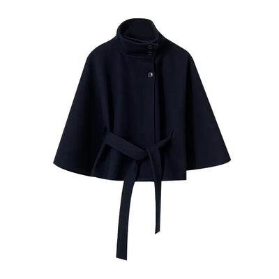 PRINTKAOIR Women's Poncho Coats Vintage Stand Collar Belt Button Lace Up Full Sleeve Overcoat Female Autumn New Lady Streetwears