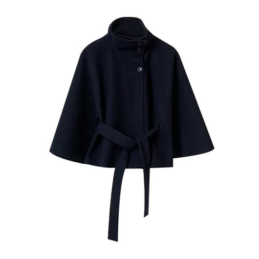 PRINTKAOIR Women's Poncho Coats Vintage Stand Collar Belt Button Lace Up Full Sleeve Overcoat Female Autumn New Lady Streetwears
