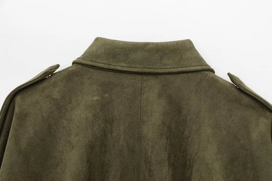 MUJER Faux Suede Bomber Jackets for Women Zip Oversized Jacket Woman Outerwears Padded Varsity Jackets Streetwear Women's Coats