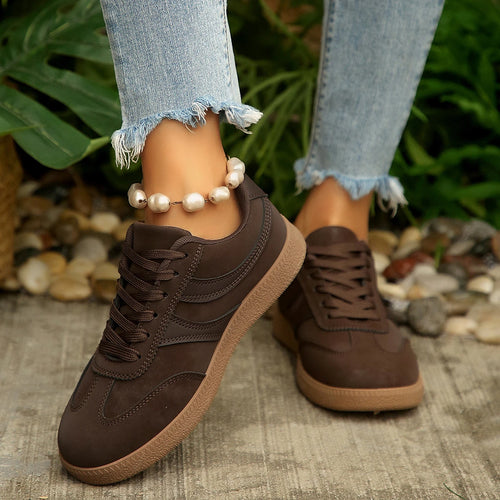 2026 New Round Toe Front Lace Up Women's Retro Sneakers , Fashionable Flat Bottom Low Top Front Lace Up Women's Training Shoes