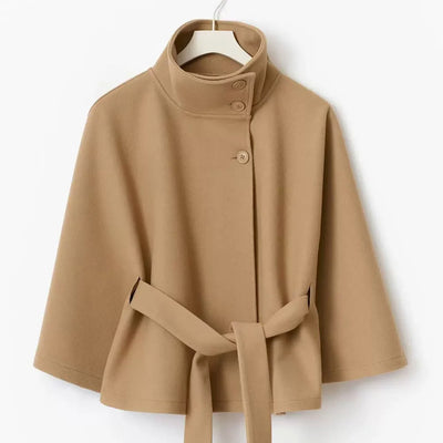 PRINTKAOIR Women's Poncho Coats Vintage Stand Collar Belt Button Lace Up Full Sleeve Overcoat Female Autumn New Lady Streetwears