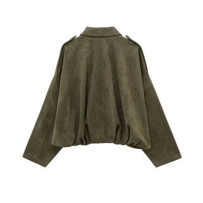 MUJER Faux Suede Bomber Jackets for Women Zip Oversized Jacket Woman Outerwears Padded Varsity Jackets Streetwear Women's Coats