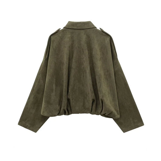 MUJER Faux Suede Bomber Jackets for Women Zip Oversized Jacket Woman Outerwears Padded Varsity Jackets Streetwear Women's Coats