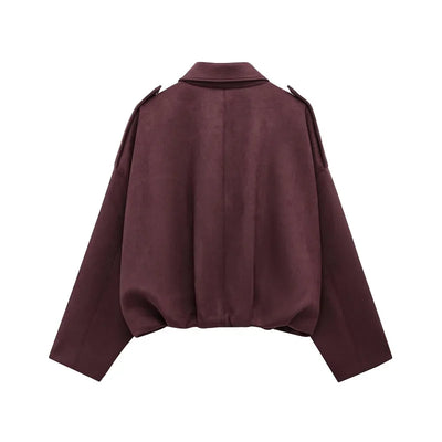 MUJER Faux Suede Bomber Jackets for Women Zip Oversized Jacket Woman Outerwears Padded Varsity Jackets Streetwear Women's Coats