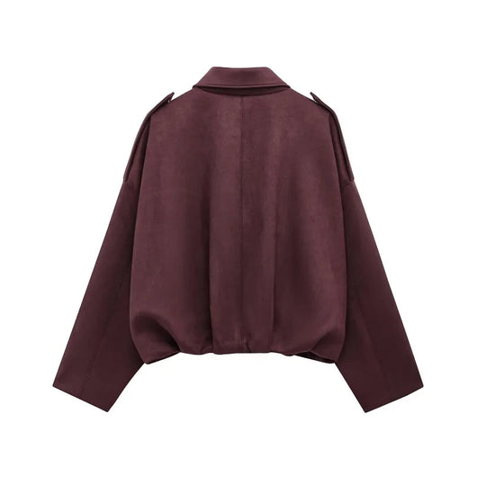 MUJER Faux Suede Bomber Jackets for Women Zip Oversized Jacket Woman Outerwears Padded Varsity Jackets Streetwear Women's Coats