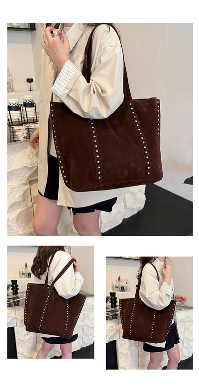 Faux Suede Solid Color High Quality Fashionable Versatile Handbag 2026 Women's Product Hot Selling Large Capacity Shoulder Bag