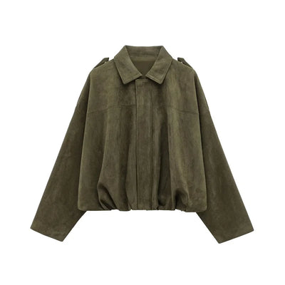 MUJER Faux Suede Bomber Jackets for Women Zip Oversized Jacket Woman Outerwears Padded Varsity Jackets Streetwear Women's Coats