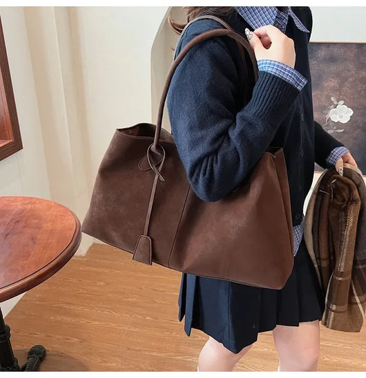 Faux Suede Solid Color High Quality Fashionable Versatile Handbag 2026 Women's Product Hot Selling Large Capacity Shoulder Bag