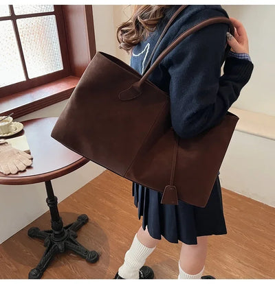 Faux Suede Solid Color High Quality Fashionable Versatile Handbag 2026 Women's Product Hot Selling Large Capacity Shoulder Bag