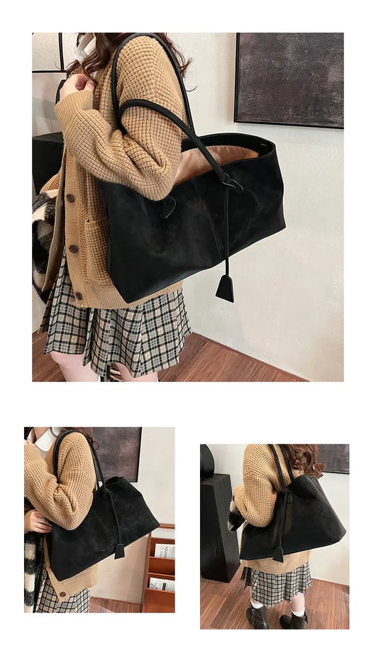 Faux Suede Solid Color High Quality Fashionable Versatile Handbag 2026 Women's Product Hot Selling Large Capacity Shoulder Bag