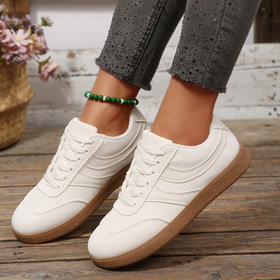 2026 New Round Toe Front Lace Up Women's Retro Sneakers , Fashionable Flat Bottom Low Top Front Lace Up Women's Training Shoes