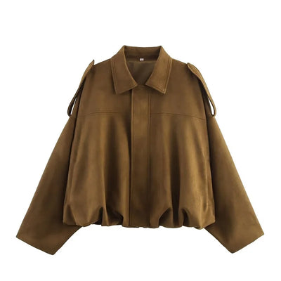 MUJER Faux Suede Bomber Jackets for Women Zip Oversized Jacket Woman Outerwears Padded Varsity Jackets Streetwear Women's Coats