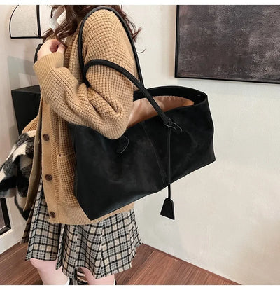 Faux Suede Solid Color High Quality Fashionable Versatile Handbag 2026 Women's Product Hot Selling Large Capacity Shoulder Bag