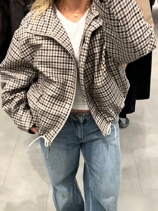 Vintage Plaid Zip Up Jacket