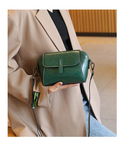 Women's Small Phone Bag Fashionable Oil Wax Cowhide Leather Handbag Versatile and Simple Shoulder Bag High Quality Crossbody Bag