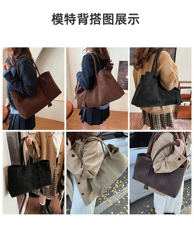 Faux Suede Solid Color High Quality Fashionable Versatile Handbag 2026 Women's Product Hot Selling Large Capacity Shoulder Bag