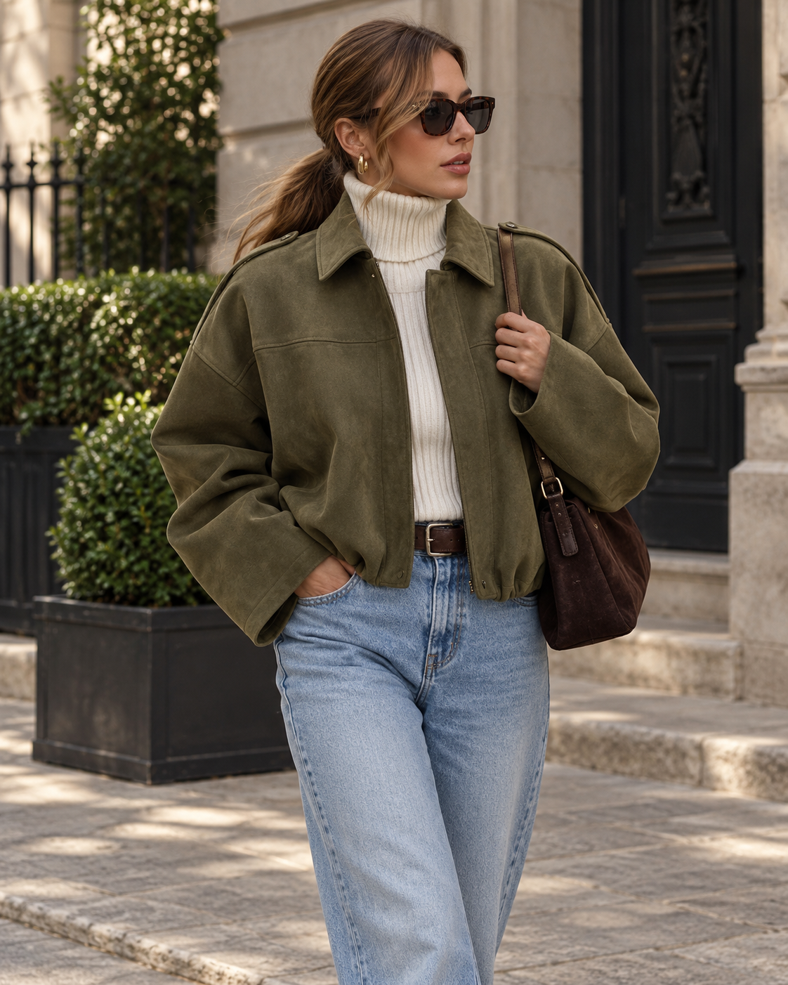 Romy Faux Suede Bomber Jacket